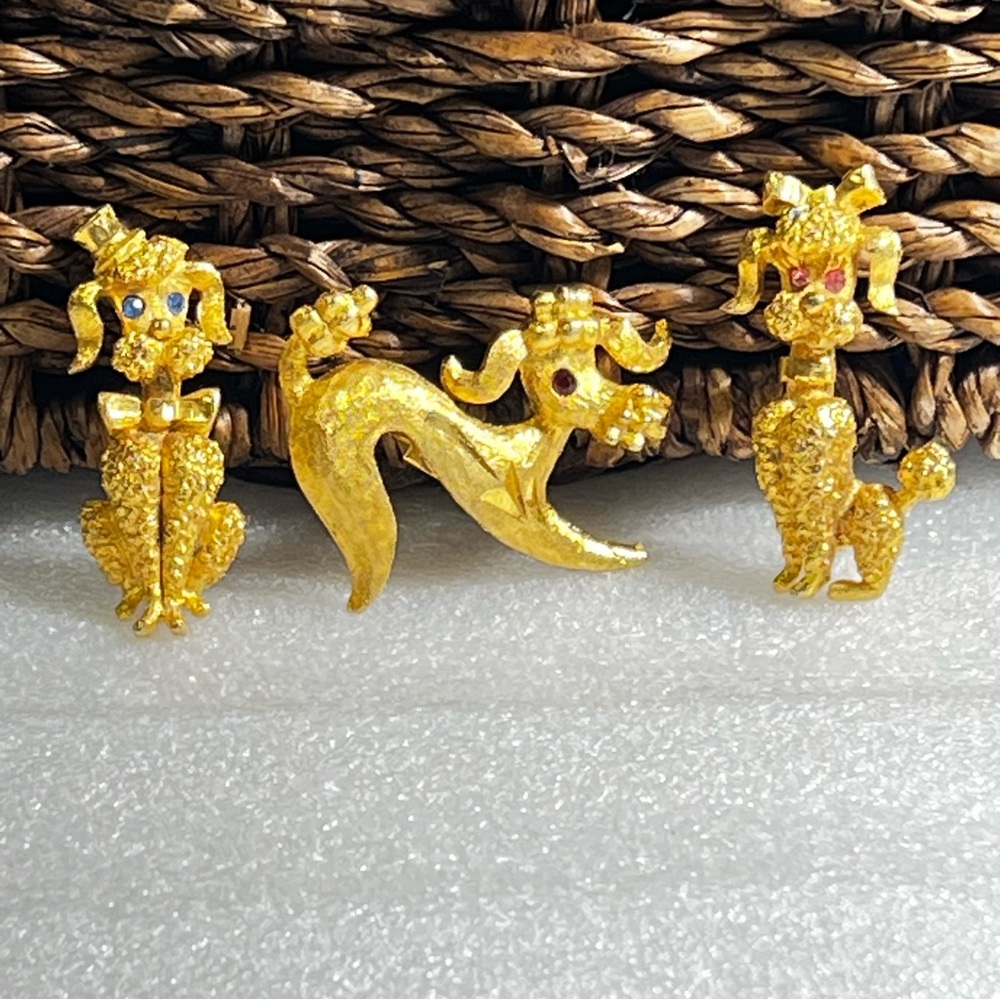 Vintage Mamselle Poodle Brooch Trio - Adorable Mid-Century Canine Collectibles